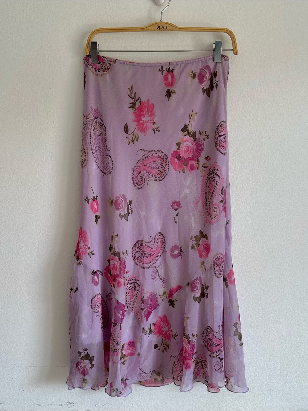 Vintage Canada Maxi Skirt Floral Pink Paisley Rose Fairy Whimsigoth Euro Midi